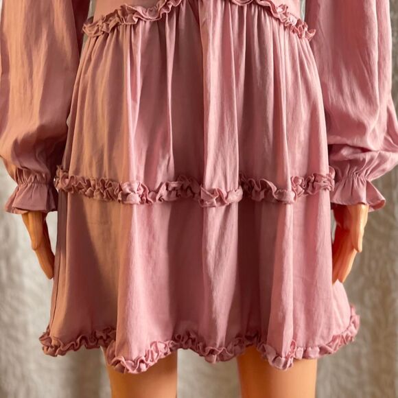 Francesca's Trixxi Pink Ruffle Milkmaid Bodice Mini Dress Cottage Lolita Size S - Picture 4 of 8